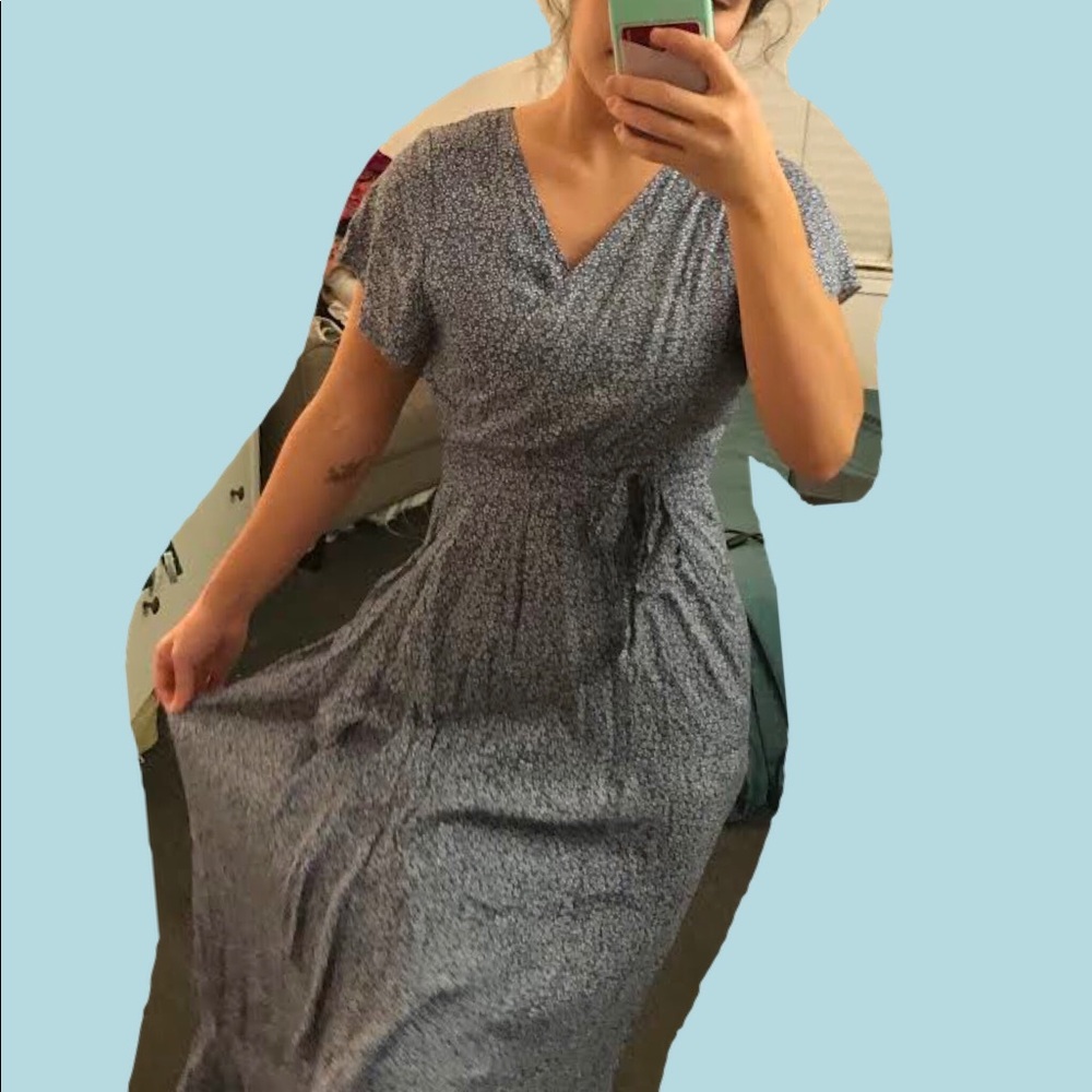 Blue Floral Maxi Wrap Dress